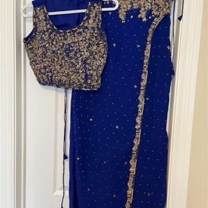 Elegant Blue and Gold Women's Dress